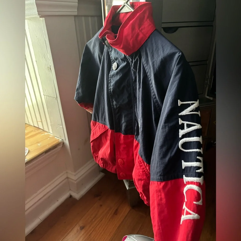 Nautica Red and Blue Raincoat Lightweight Nylon - Picture 2 of 5